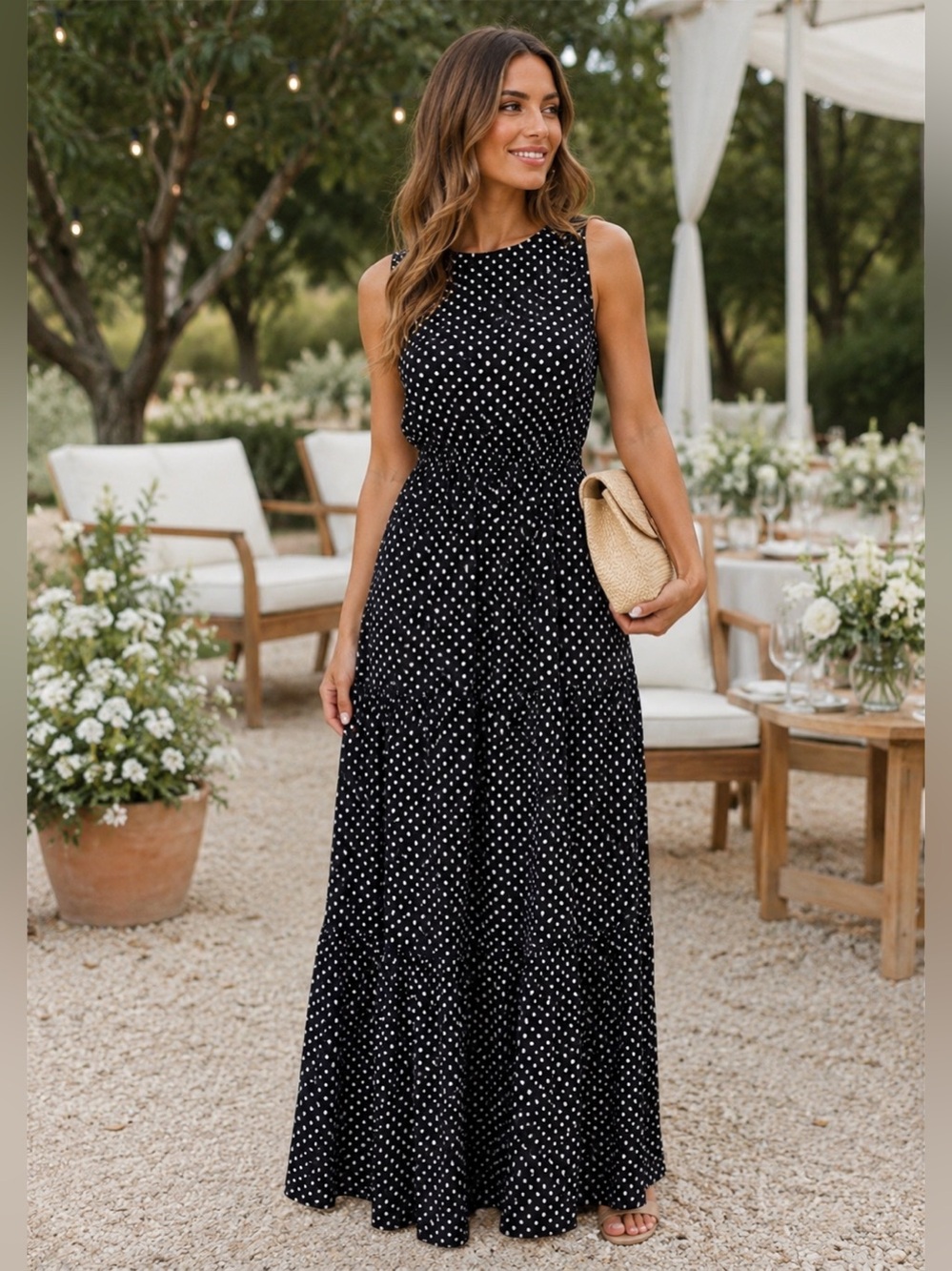 Black Polka Dot Maxi Dress Size M